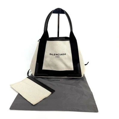 Auténtico bolso de mano Balenciaga Cabas S de lona azul marino con ribete de cuero Foto 1 de 4