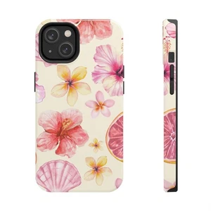 Cute Hibiscus Seashell Trendy Summer Floral Phone Case for Iphone 11 to 16 - Picture 1 of 7