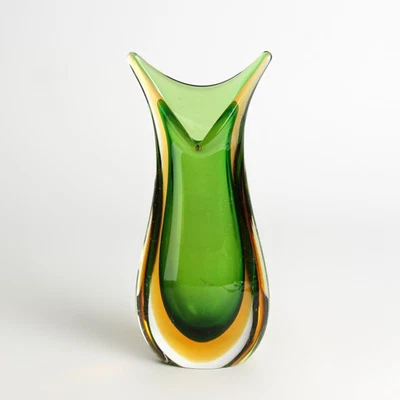 Murano Glas Vase Sommerso Grün Gelb 1950-60 made in Italy vintage dekorativ - Bild 1 von 4