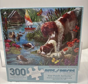 Swimming Lessons 300 Pc Jigsaw Puzzle Spaniel Pups Bits & Pieces Larry Jones B80 - Picture 1 of 8