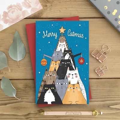 Humorous Cat-Themed Christmas Card with Envelope