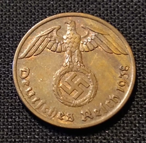 1938 a third reich germany 1 reichspfennig au bu woody brown nazi swastika coin - Picture 1 of 2