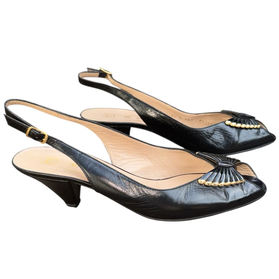 Tacones clásicos vintage de cuero italiano Bruno Magli 8 1/2 AA Foto 1 de 4