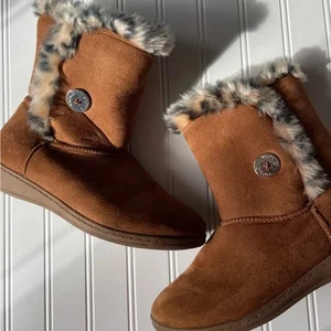 Vionic Boots Womens 7 Indulge Fairfax Winter Animal Fur Trim Brown - Picture 1 of 8
