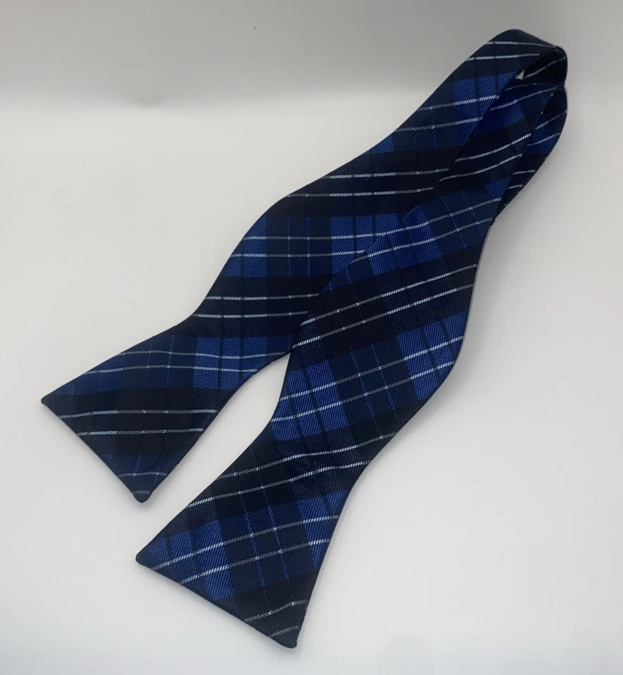 Pajarita PenSee 100 % seda para hombre - azul a cuadros - hecha a mano - corbata automática - ajustable - ¡BONITA! Foto 1 de 4