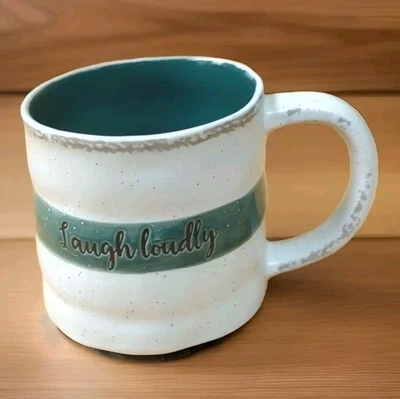 Большая вдохновляющая кофейная кружка «Громко смейся» зеленая керамическая чайная чашка красивая  - Изображение 1 из 4