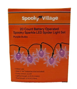 Spooky Village Halloween Sparkling Spider Lights Set of 20, 4.75 ft. String New - Picture 1 of 2