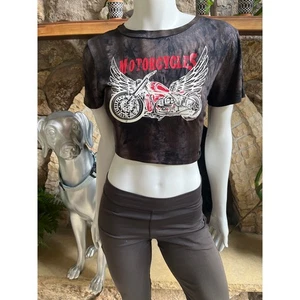 NEW Windsor Motorcycles Crop Tie Back Tie Dye Short Sleeve Shirt Women's Size XS - Picture 1 of 6