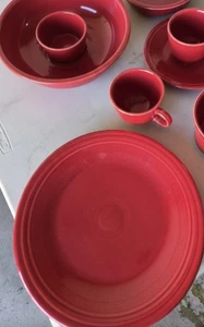 Lot Of 7, Fiesta Ware Red Scarlett Chips And Salsa Bowl Dinner Plate, Cups Bowl  - Picture 1 of 7