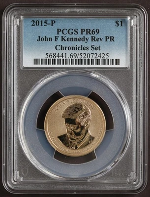 2015 年 P 版约翰·F·肯尼迪 1 美元反向精制 PCGS PR 69 编年史套装 — 第 1/2 张图片