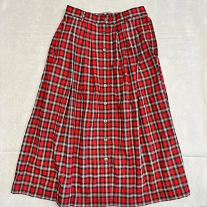 Vintage Susan Bristol rot kariert Midirock Knopfleiste Taschen Schottenkaro Gr. 10P irisch - Bild 1 von 9
