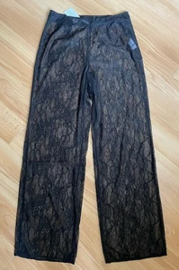 Damen Michelle Keegan schwarz durchsichtig Spitze weites Bein Hose Größe 14 lang neu mit Etikett - Bild 1 von 5