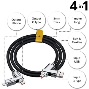 🔌 Cable de carga rápida USB 4 en 1 120 W | USB-C a iPhone tipo C carga rápida - Imagen 1 de 10
