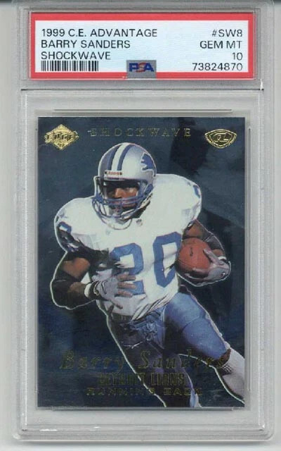 Collector's Edge Advance Shockwave 1999 #SW8 Barry Sanders Lions PSA 10 raro Foto 1 de 2