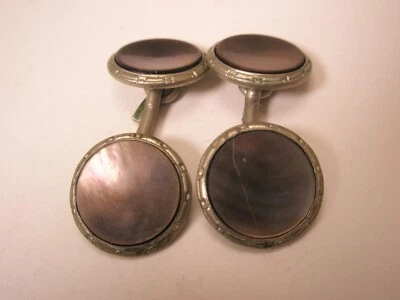 Gemelos redondos vintage de doble cara de calidad madreperla d85 Foto 1 de 4