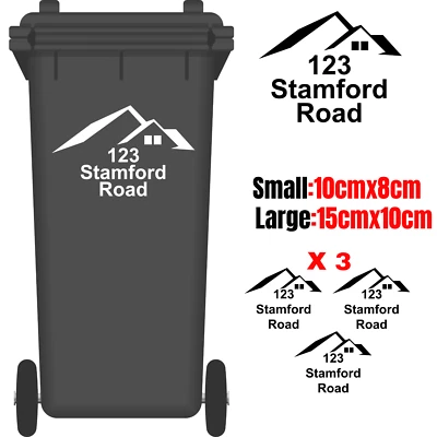 x3 Pegatinas Wheelie Bin House números de carretera pegatinas peeling y palo de cubo de basura Foto 1 de 2