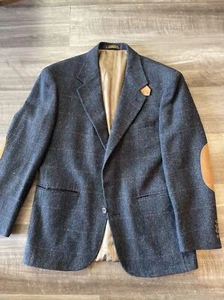 EVAN PICONE MENS BLAZER SPORTS COAT JACKET Plaid HERRINGBONE WOOL - Picture 1 of 8