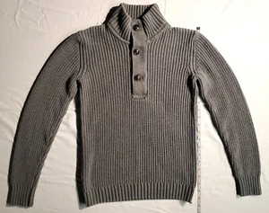 H&M L.O.G.G. Size Small Knit Grey Triple Button High Neck Pullover Men's Sweater - Picture 1 of 13