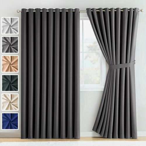 Thick Thermal Blackout Curtains Eyelet Ring Top Ready Made Curtain Panel Pair