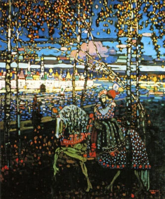 RIDING COUPLE HORSE HORSEBACK 1906 ROMANTIC PAINTING BY WASSILY KANDINSKY REPRO - Image 1 of 3