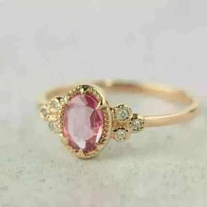 2.10Ct Oval Cut Lab Created Pink Sapphire Engagement Ring 14K Yellow Gold Plated - Picture 1 of 6