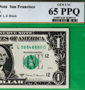 $1 Federal Reserve note BINARY LUCKY 8's Serial Number ** 08848880 ** PCGS 65 - Picture 1 of 3