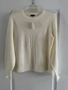 Maglione donna Talbots maglia cavo taglia media petite girocollo bianco nuovo con etichette - Foto 1 di 8