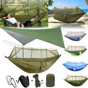 Camping Double Hammock Tent Mosquito Net + Waterproof Rainfly Cover Tarp Shelter