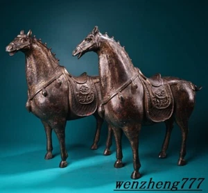 12.8"China Dynasty palace fengshui wealth Red copper carved horse statue a pair - Picture 1 of 9