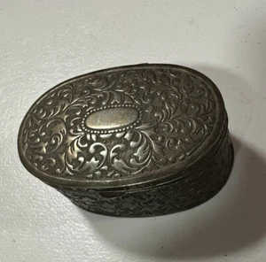 Vintage Oval Silver Plate 3.5" Long Trinket Box w Repousse Floral Design - Picture 1 of 10