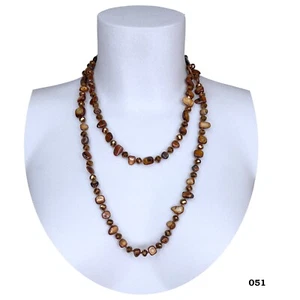 Marrone Oro Collana Madreperla Cristallo Pietre Dure Filo Lungo Donna 110cm M/51 - Foto 1 di 2