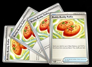 4 x Pokémon TCG - Buddy-Buddy Poffin 144/162 - Mixed Set - NM - Playset - Picture 1 of 1
