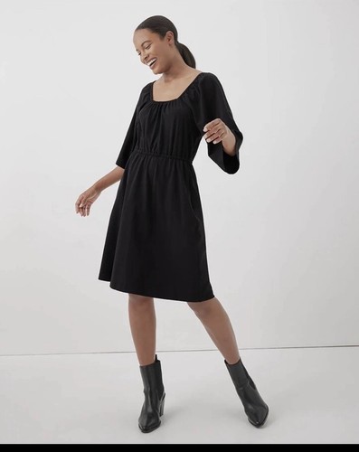 UNDERCOVER Abito Patto Cotone Biologico Nero Luxe Jersey Maniche Svolazzanti Piccole Tasche Nascoste