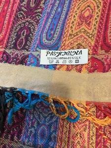 Lovely Scarf/ Wrap 72”x27” Pashmina Tan & Multi Colored 45%silk - Picture 1 of 5