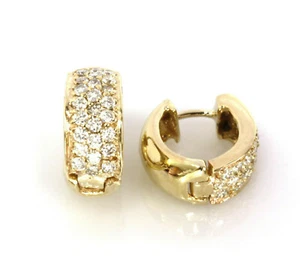 1.5 ctw Natural Diamond Solid 14k Yellow Gold Wide Huggie Hoop Earrings 17 MM - Picture 1 of 6