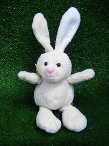 TESCO CREAM BUNNY SOFT TOY GREEN NECK RIBBON 7" APPROX B117 - Picture 1 of 3