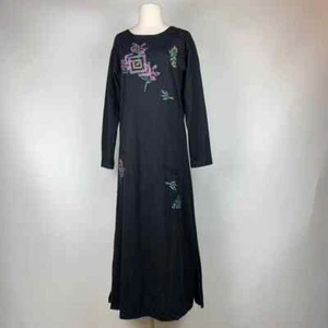 COVER CHARGE Vintage 90s Black Knit Maxi Dress Flower Long Sleeve Medium/Large - Picture 1 of 7