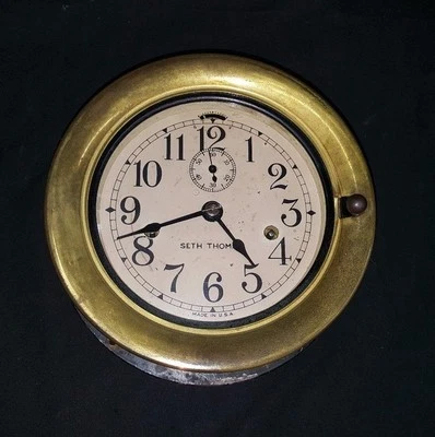 Reloj de ojo de buey Seth Thomas Maritime Ships 1930 con llave 7 3/4" x 3 3/8" GS00723 Foto 1 de 4