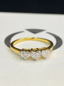 0.47 Cts Heart Cut Diamonds Three-Stone Engagement Band Ring In 750 18Carat Gold