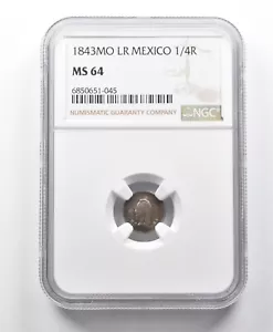 1843 MO LR Mexico 1/4 Real MS64 NGC *8668 - Picture 1 of 3