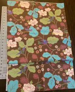 Echino Bird Cotton Canvas Japanese Print Etsuko Furuya 48" X 44" Brown Turquoise - Picture 1 of 3