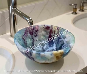 Fluorite Agate Stone Sink Basin for Bathroom or Kitchen – Natural Gemstone basin - Picture 1 of 8