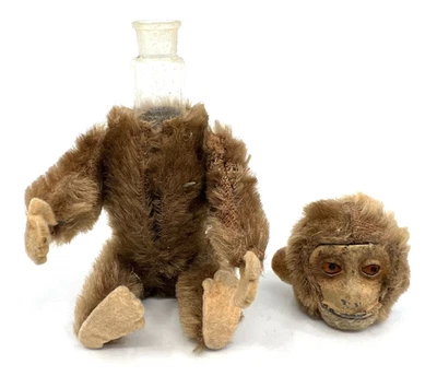 Porta Perfume Mono Schuco c1930s Marrón Mohair Peluche sobre Metal 5 pulgadas 12 cm Antiguo Foto 1 de 4