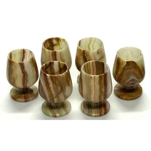 LOT OF 6 Vintage Onyx Alabaster Goblet Cup Chalice Stone Marbled 3" - Picture 1 of 6