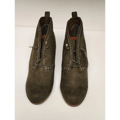 Cloudwalkers Olive Green Ankle Boots Sz 9M Lace Up Wedge Floral Embroidery - Image 1 of 4