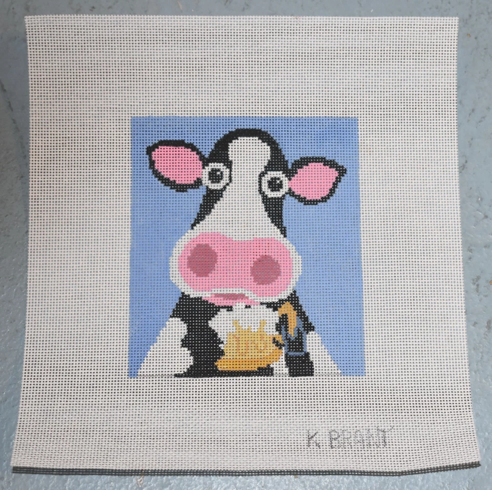 hand painted needlepoint canvas #18 cow beer stein whimsical 4 1/4 x 5" - Image 1 of 1