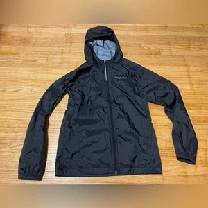 Columbia Kid Size L 14/16 Black Raincoat Lightweight Hooded Jacket - Picture 1 of 8