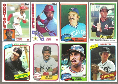 Lote de 8 tarjetas MLB de 1980 Ozzie McCovey Rice Quisenberry Petry RC envío gratuito Foto 1 de 2