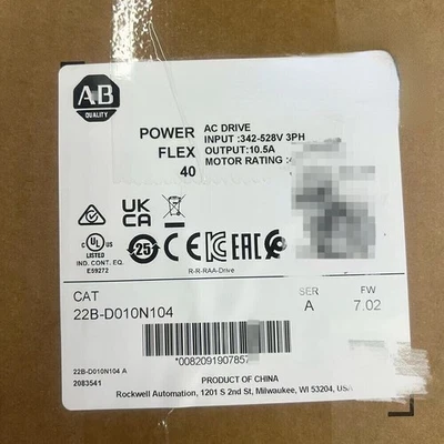 AB 22B-D010N104 PowerFlex kW 5 HP AC Drive 22BD010N104 New Sealed AB US Free Tax