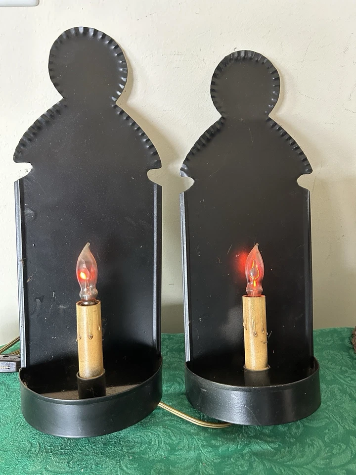 古董灵感殖民地威廉斯堡电气化锡蜡烛灯红色灯泡 — 第 1/4 张图片